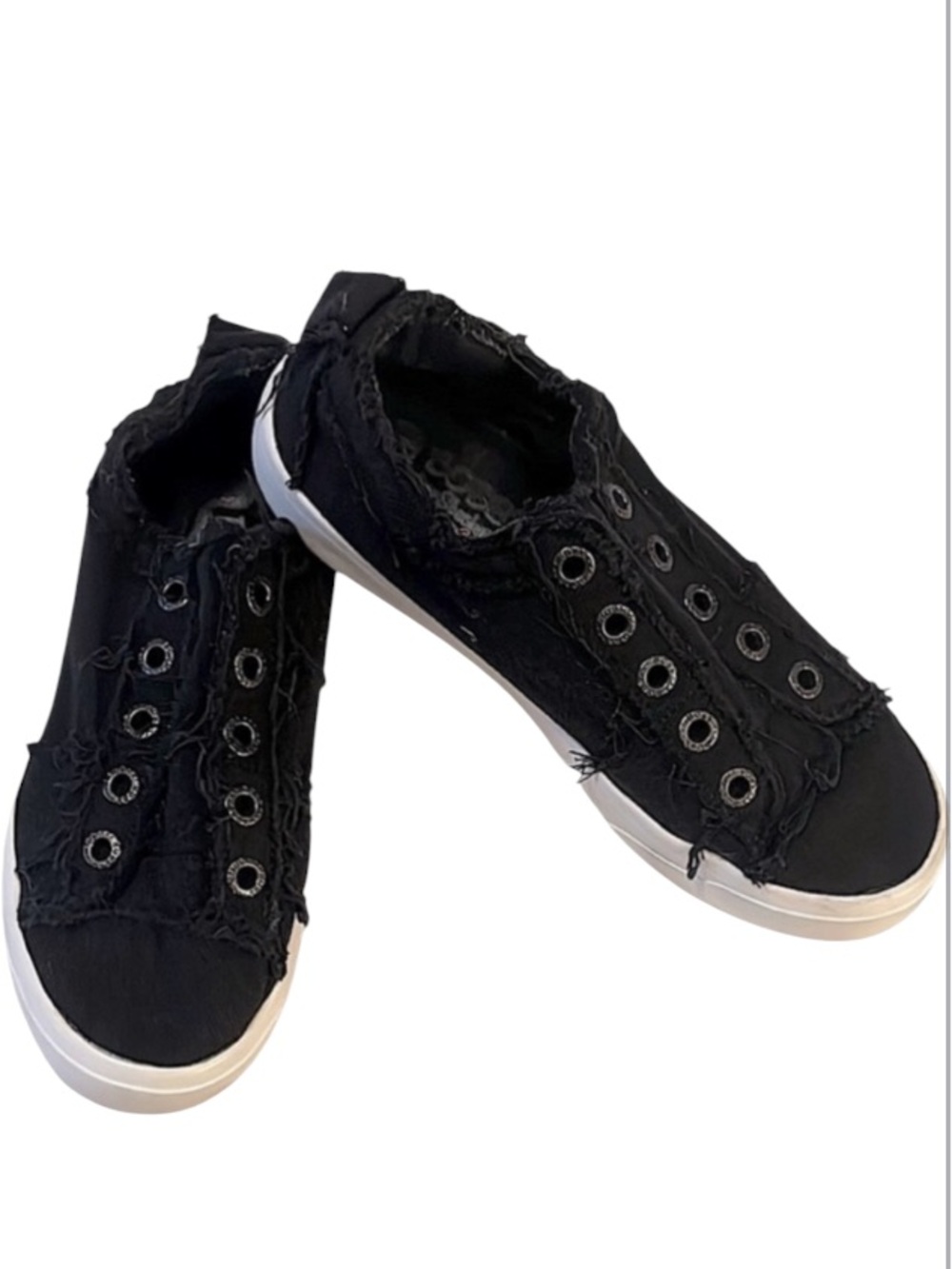 Bobs for Sketchers Black Memory Foam Laceless Canvas Womens Sneakers Shoes 7.5